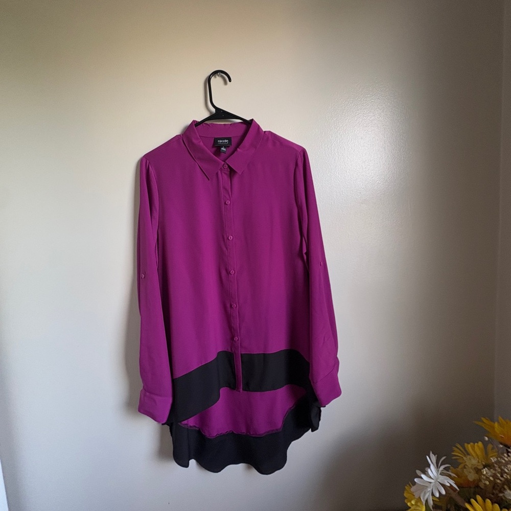 Nicole Pink and Black Long Sleeve Button Down Shirt - Picture 1 of 5